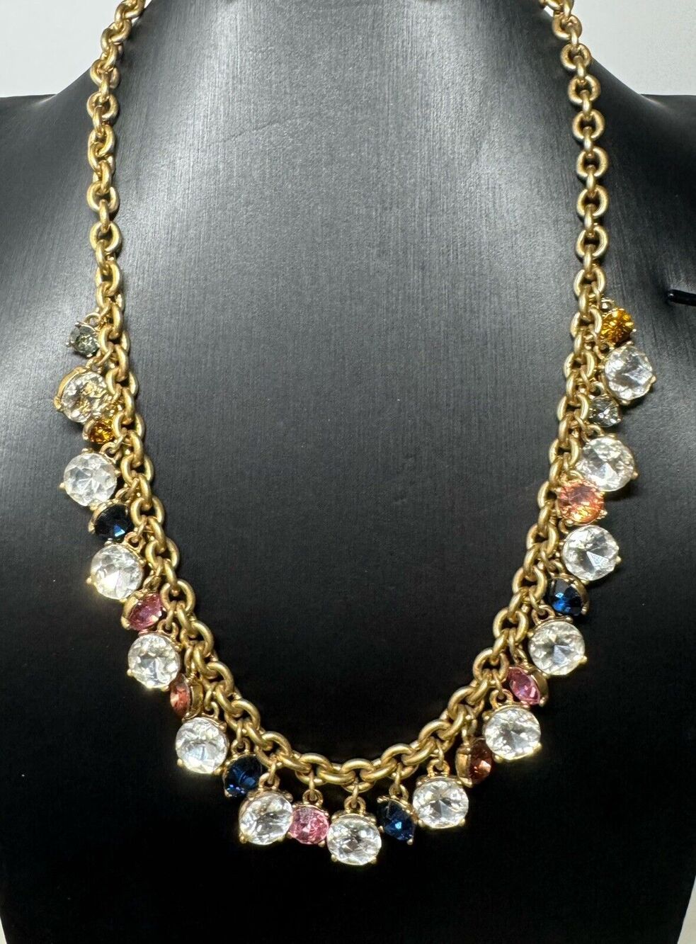 NWT Ann Taylor Multicolored Gem Rhinestones Bezel Charm Necklace NEW